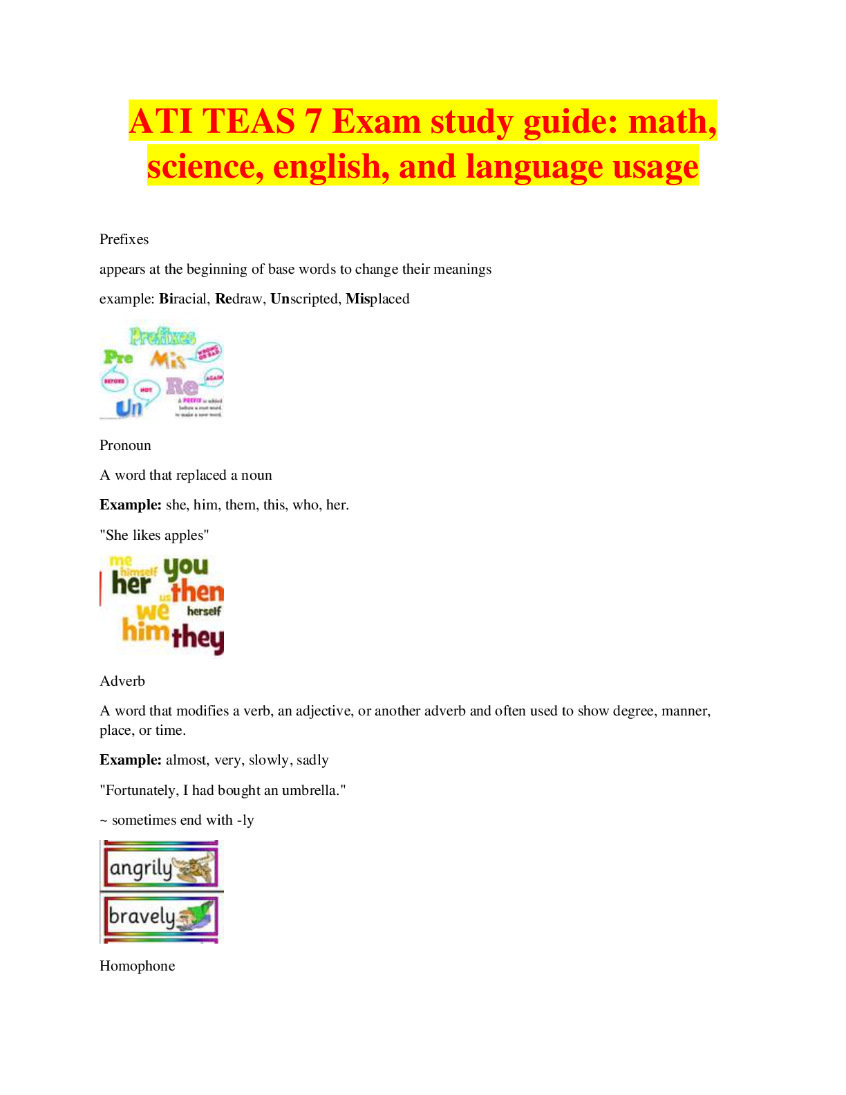 Preview image for ATI TEAS 7 Exam study guide: math, science, english, and language usage